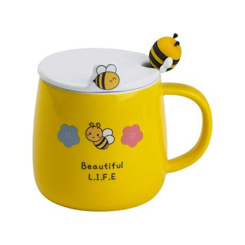 Чашка керамічна Bee 450 мл з кришкою та ложкою, beautiful life (HP7199Y) 265742 фото